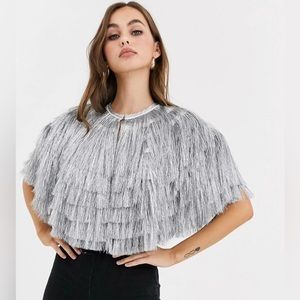 ASOS DESIGN - Silver Holographic Fringe Tassel Cape - One Size - NWT